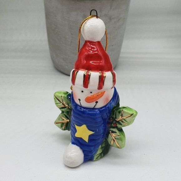 Glass Purple Bell Ceramic Blue Snowman Resin Purple Santa Mix Trio Ornament Set - Picture 8 of 11